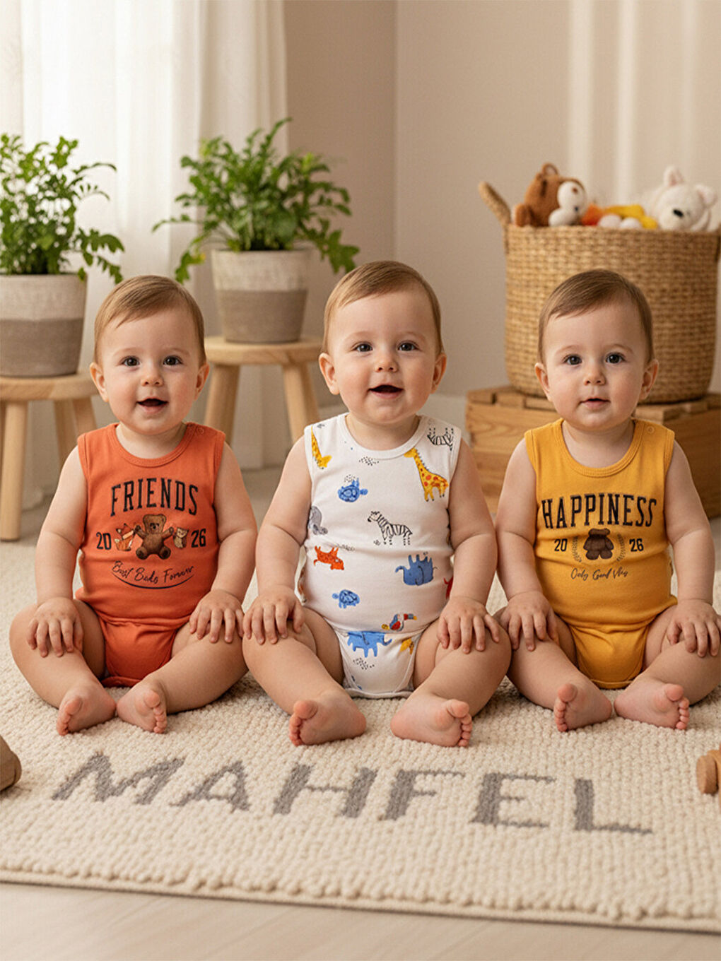 Turuncu %100 Pamuklu 3'lü Atlet Çıtçıtlı Bebek Body Zıbın 780-879-1