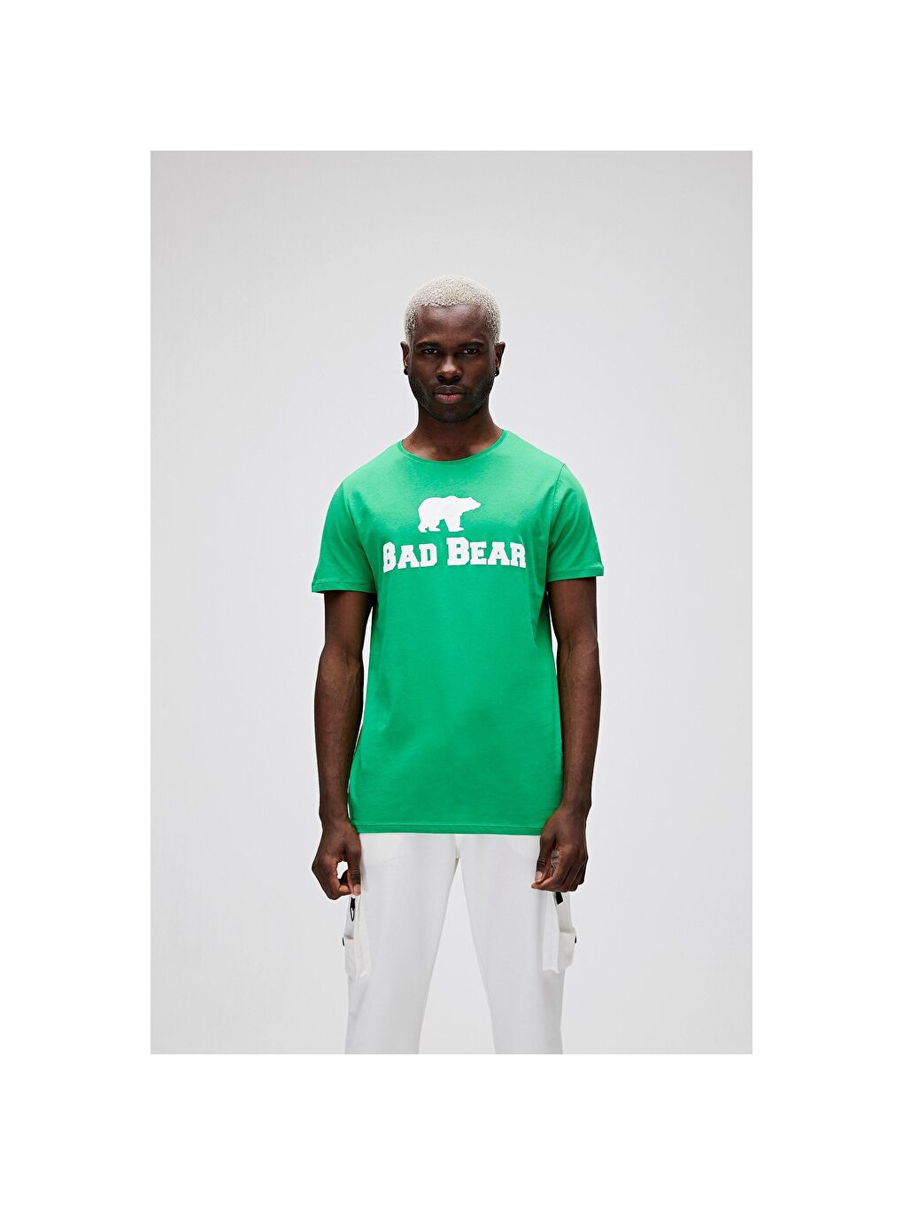 Erkek Yeşil Baskılı Bisiklet Yaka Tişört