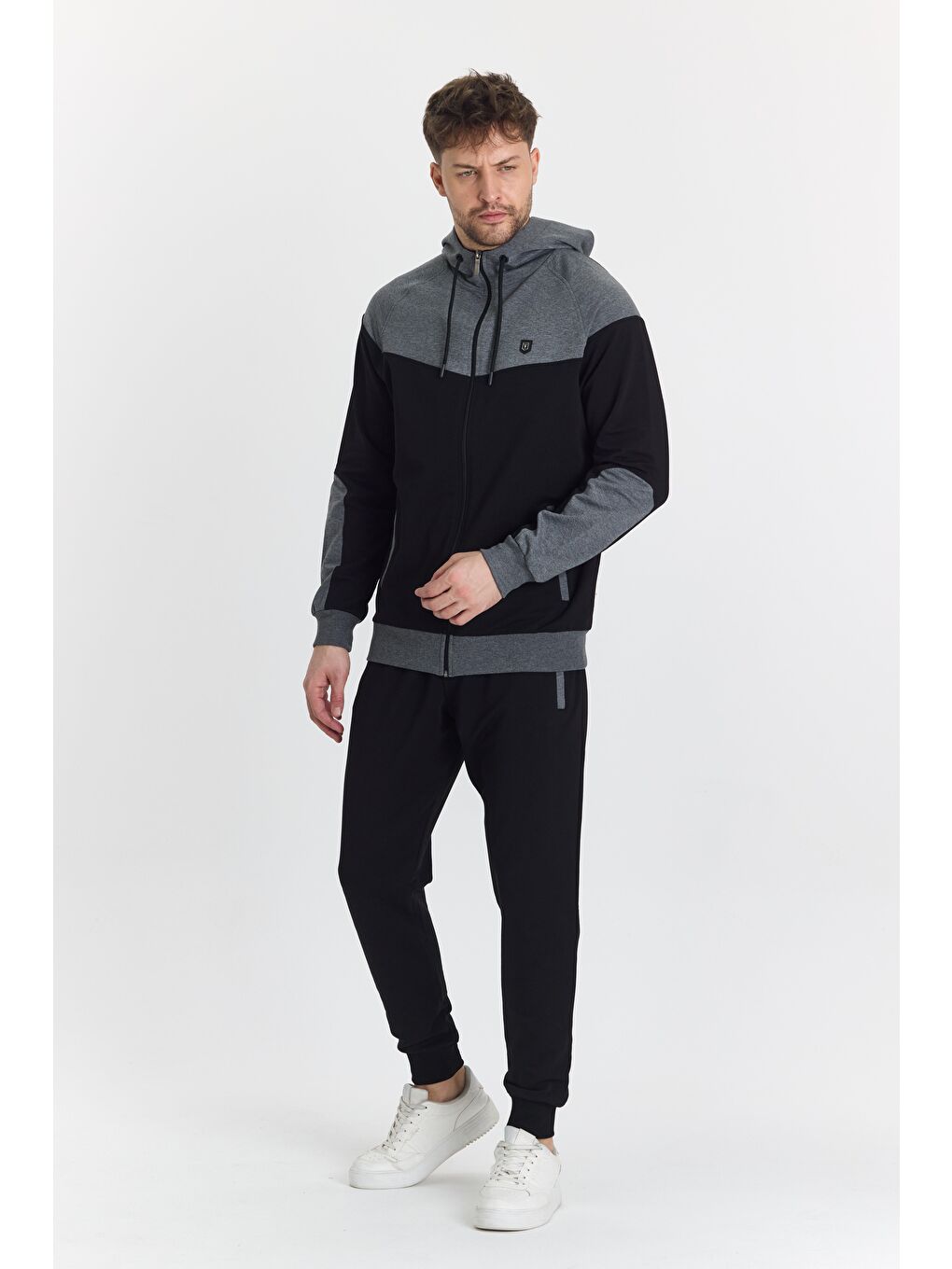 Pamuklu Kapüşonlu Siyah Erkek Eşofman Takımı 5294-S-3