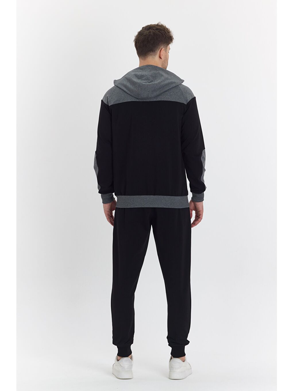 Pamuklu Kapüşonlu Siyah Erkek Eşofman Takımı 5294-S-5
