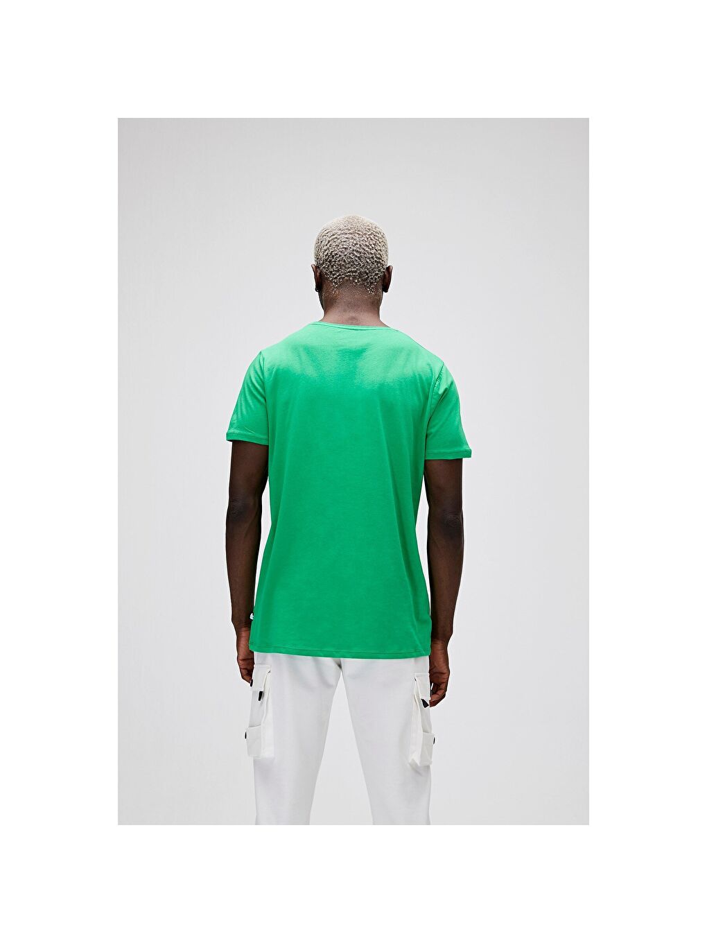 Erkek Yeşil Baskılı Bisiklet Yaka Tişört-1