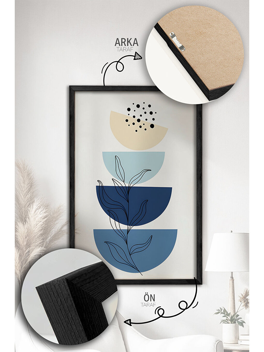 Beyaz 3 Parça Gerçek Ahşap Renkli Çerçeveli Tablo Seti - Model 5 - ARTVMODEL5-SIYAH-1