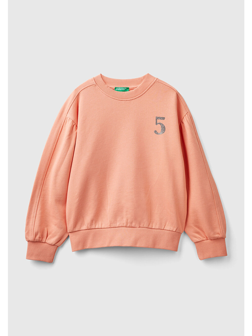 Bej Kız Çocuk Yavruağzı Önü ve Arkası Logo Baskılı Bisiklet Yaka Sweatshirt