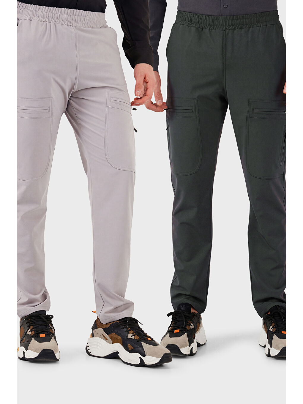 Gri Normal Kalıp Kargo Cepli Lastikli Bel Trekking ve Kurye 2'li Paket Pantolon 693710S2