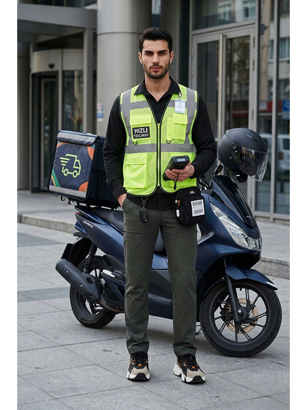 Siyah Normal Kalıp Kargo Cepli Lastikli Bel Trekking ve Kurye 2'li Paket Pantolon 693710S2-1