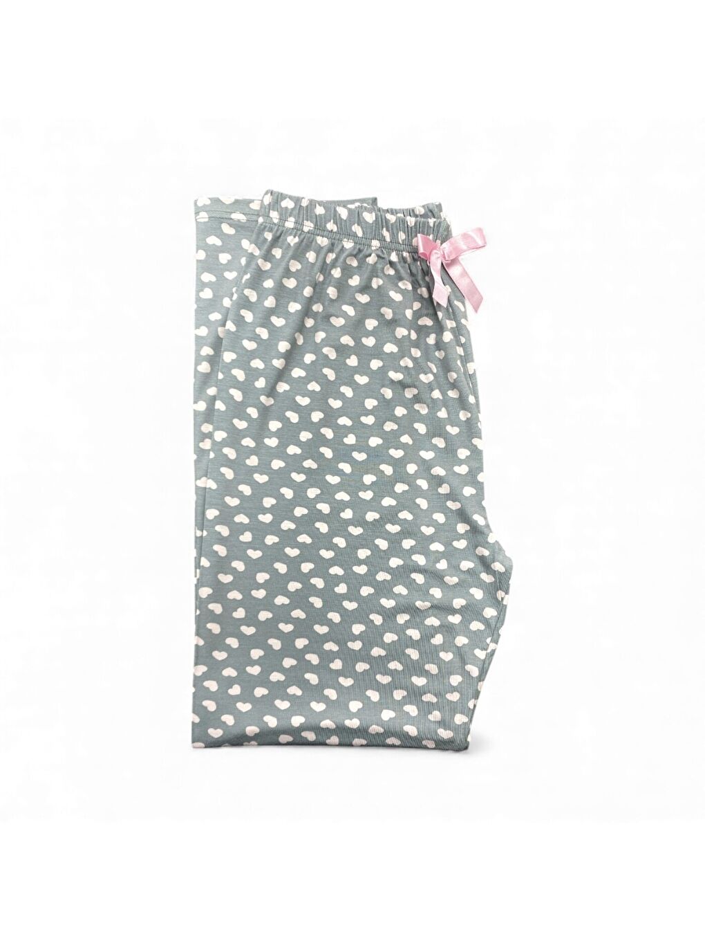 Kadın Gri Kalpli Viskon Yüksek Kaliteli Esnek Pijama Altı