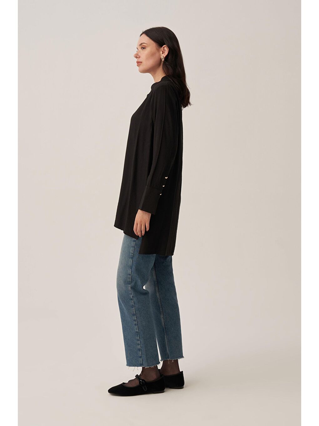 Siyah-Kırışık Efektli Poplin Gömlek-2