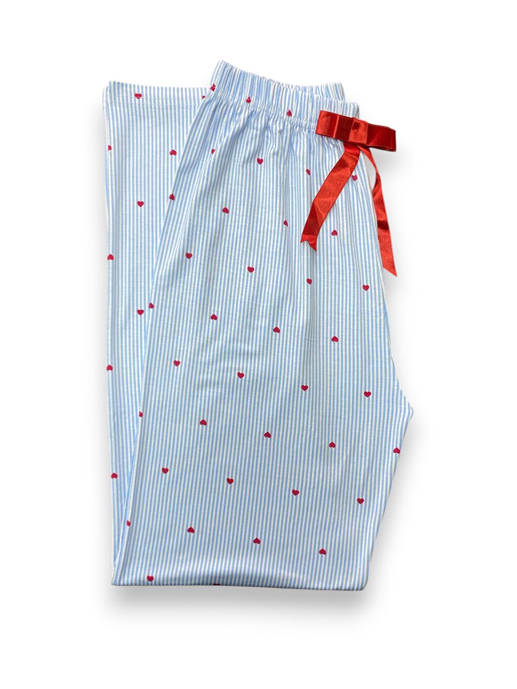 Kadın Mavi Çizgili Kalpli Viskon Yüksek Kaliteli Esnek Pijama Altı-2