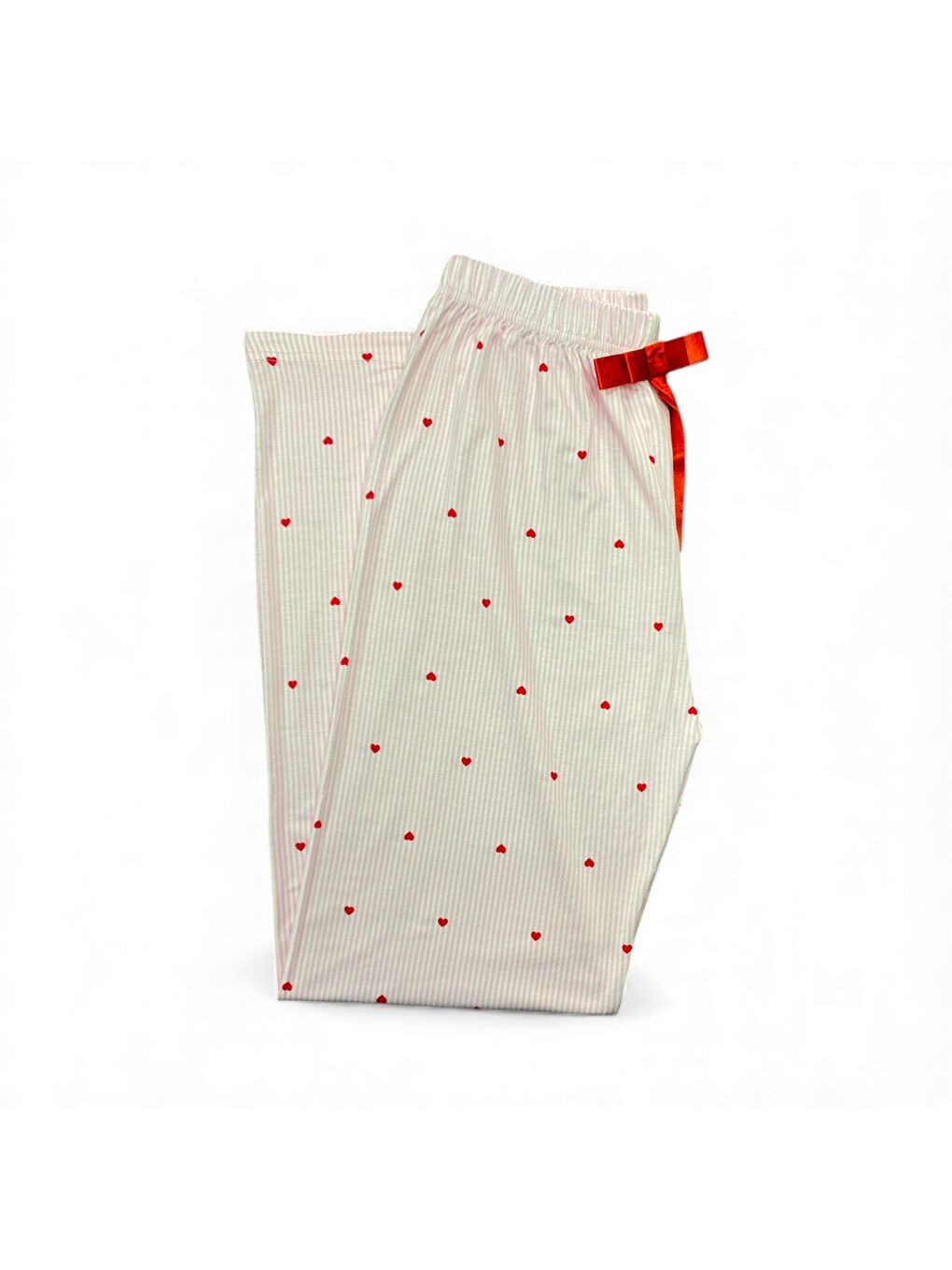 Kadın Pembe Çizgili Kalpli Viskon Yüksek Kaliteli Esnek Pijama Altı-1