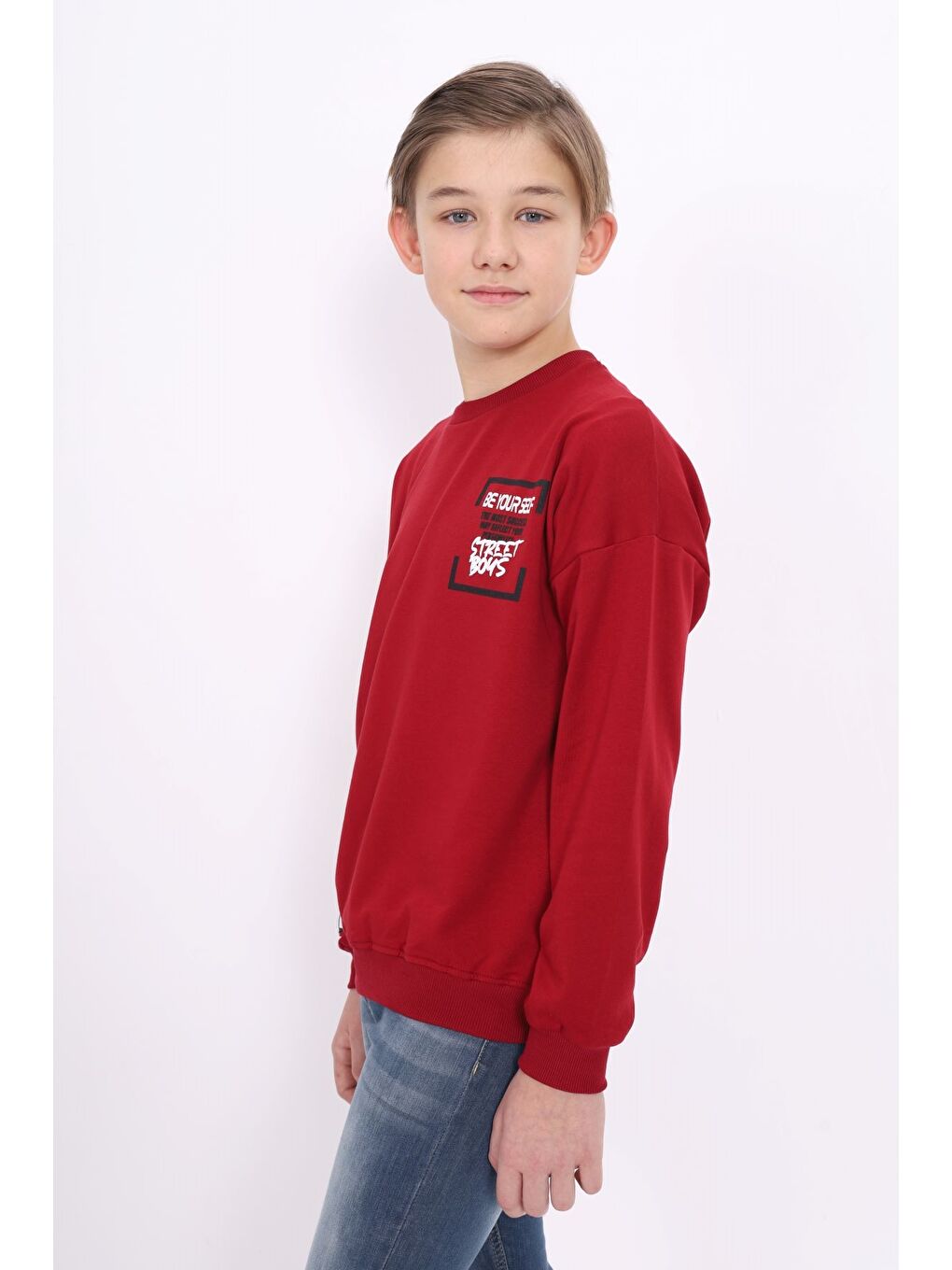 Bordo Erkek Çocuk Baskılı Sweatshirt-2