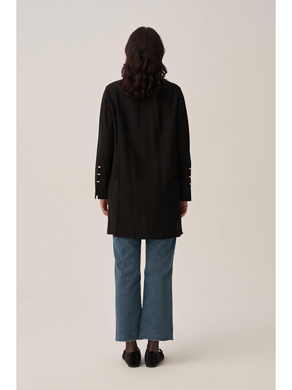 Siyah-Kırışık Efektli Poplin Gömlek-3