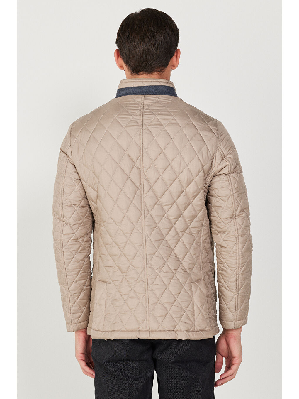 Erkek Bej Standart Fit Normal Kesim Dik Yaka Çıtçıtlı Dolgulu Desenli Overcoat-4