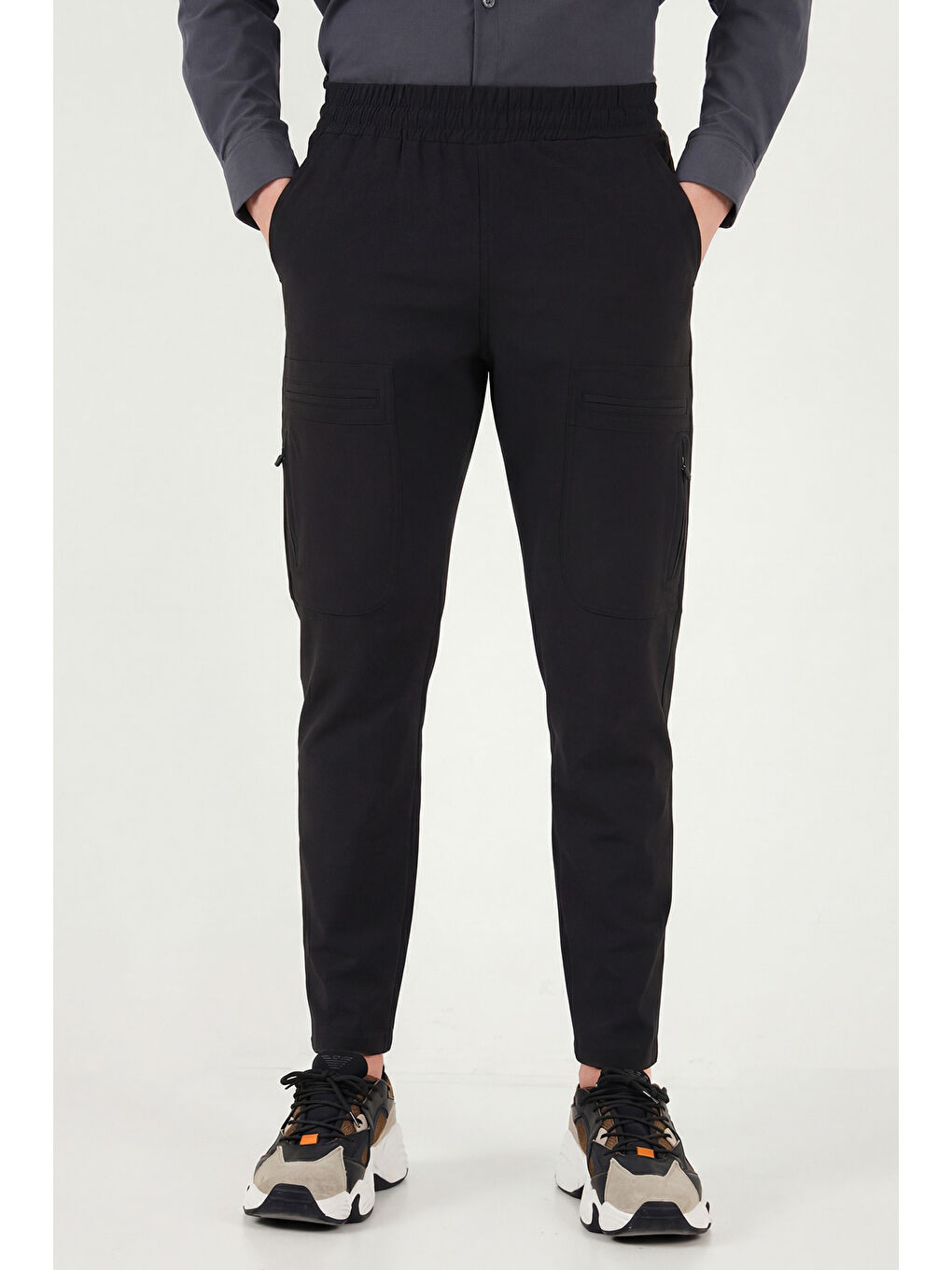 Siyah Normal Kalıp Kargo Cepli Lastikli Bel Trekking ve Kurye 2'li Paket Pantolon 693710S2-3