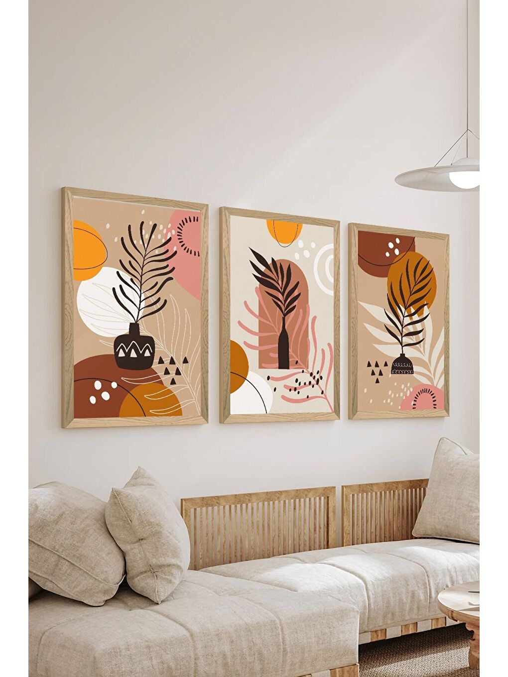 Beyaz 3 Parça Ahşap Çerçeve Görünümlü MDF Poster Tablo Seti - Set 117 - MDF3DSOHOSET117-1520