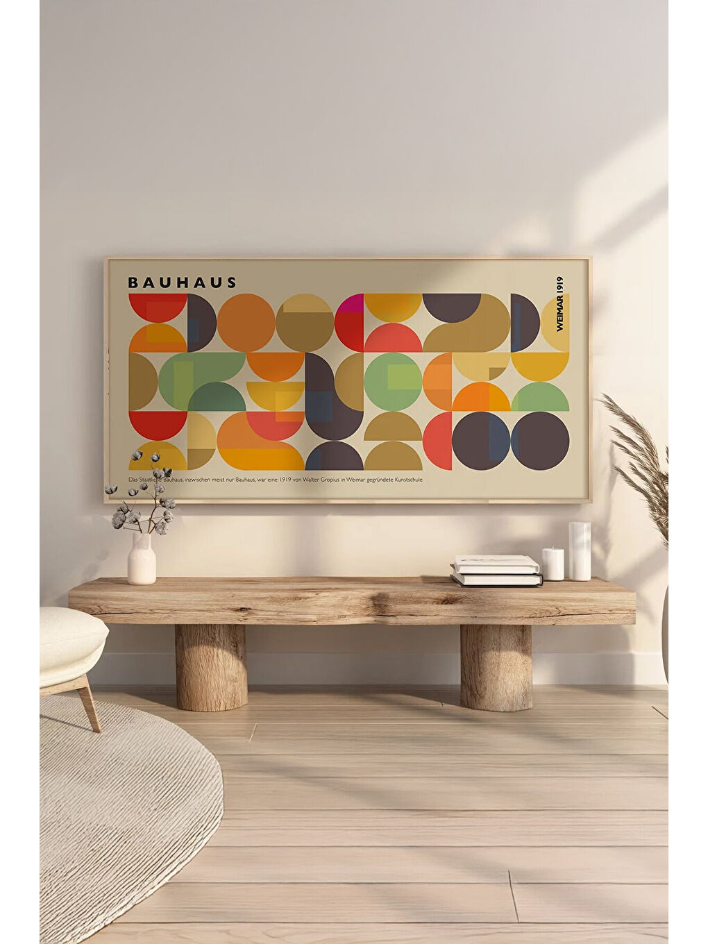 Beyaz Tek Parça Gerçek Ham Ahşap Yatay Panorama Çerçeveli Tablo - Model 4 - 33 x 70