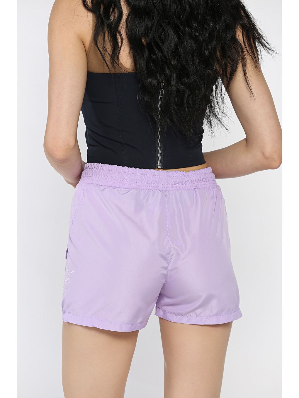 Lila Kadın Baskılı Cepli Deniz Şortu-2