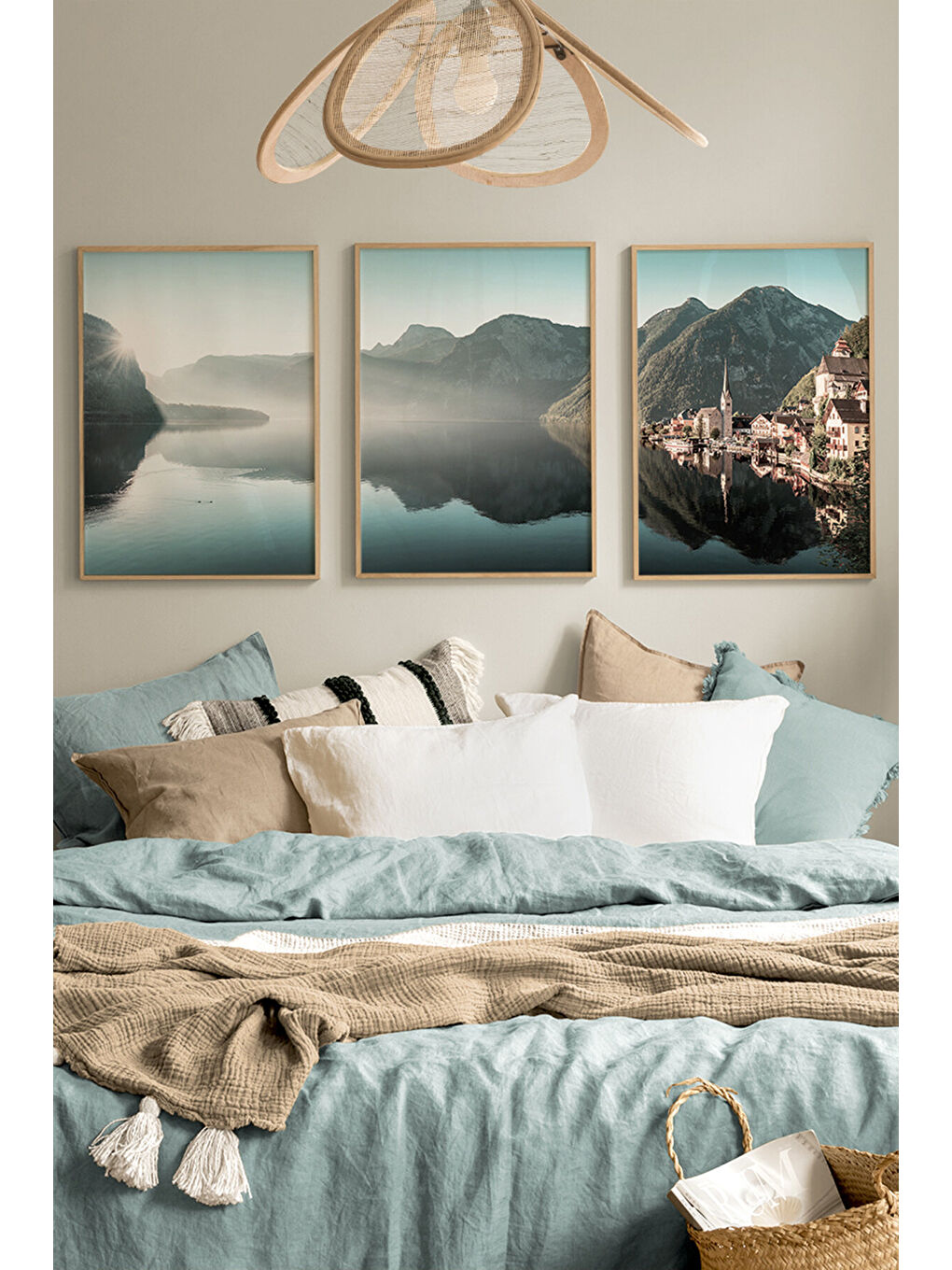 Beyaz 3 Parça Gerçek Ahşap Çerçeveli Tablo Seti - ARTCERCEVE6