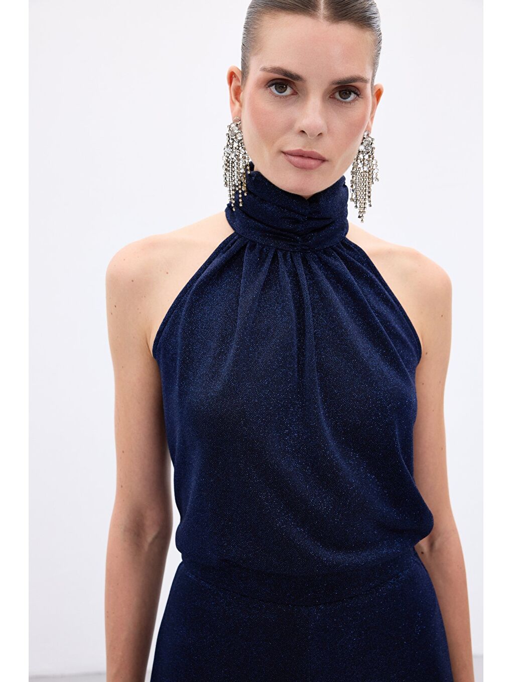 Kolsuz Parlak Bluz - Lacivert-1