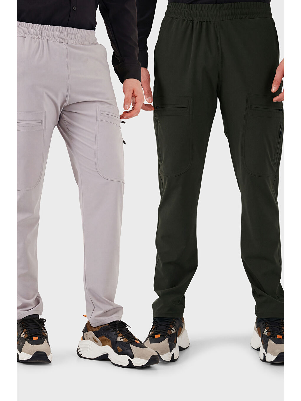 Gri Normal Kalıp Kargo Cepli Lastikli Bel Trekking ve Kurye 2'li Paket Pantolon 693710S2