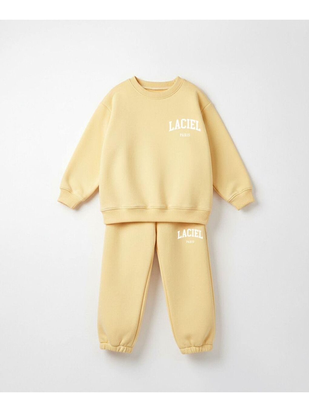 Unisex Çocuk Pamuklu Sarı Oversize Baskılı Eşofman Takımı – Sweatshirt & Jogger-2