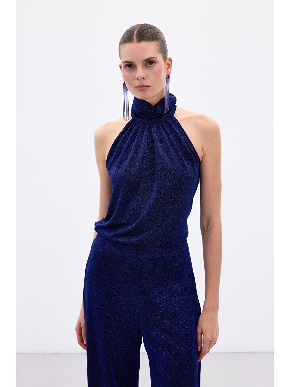 Kolsuz Parlak Bluz - Sax Mavi-1