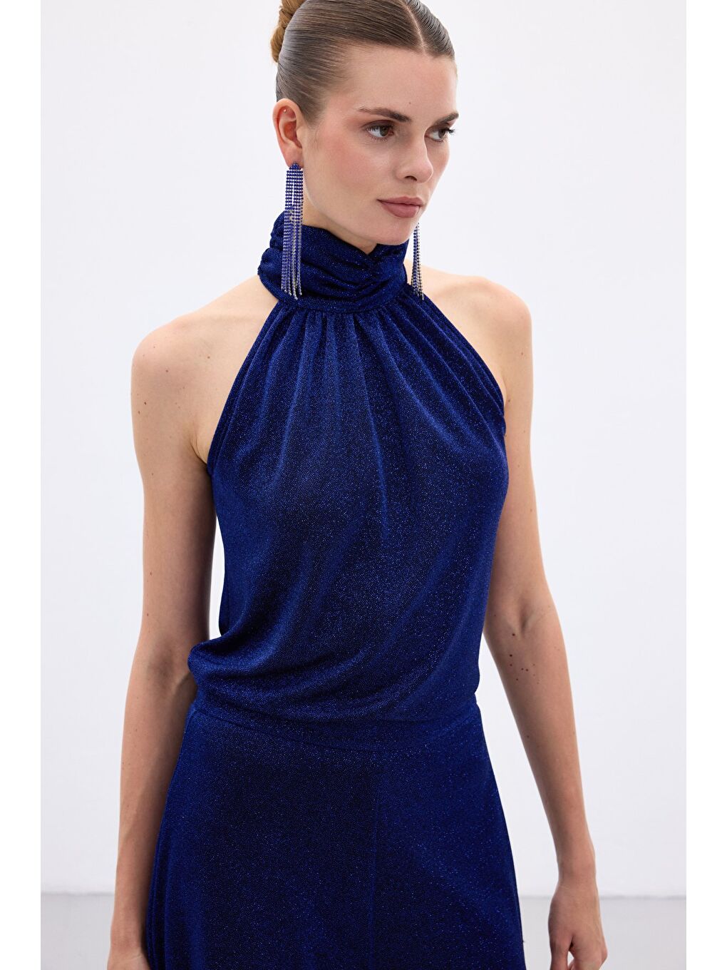 Kolsuz Parlak Bluz - Sax Mavi-2