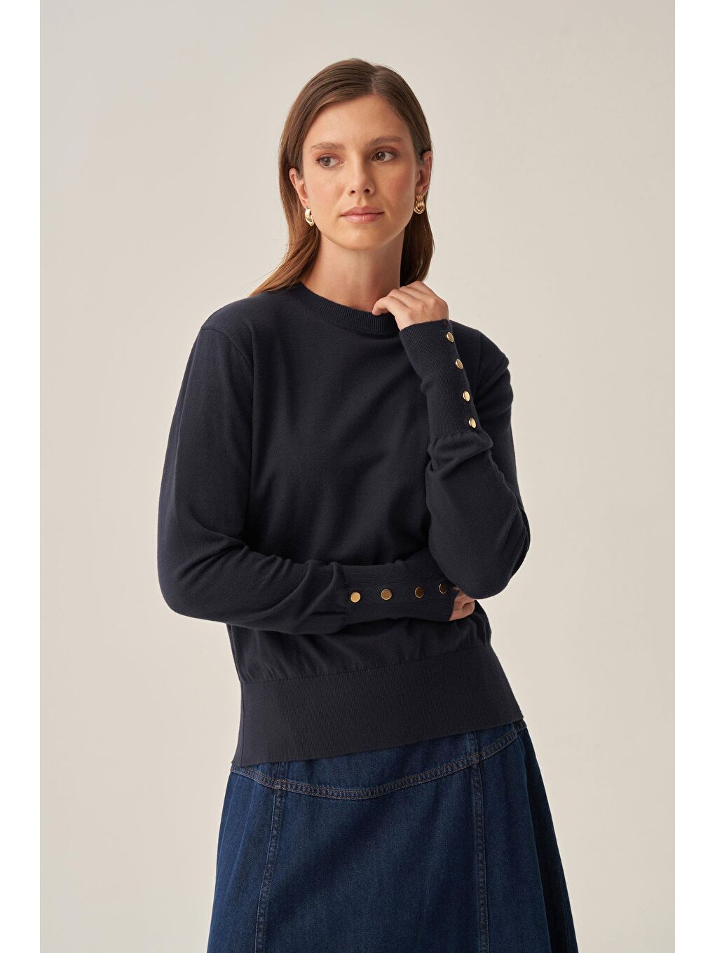 Lacivert-Gold Dügmeli Kazak