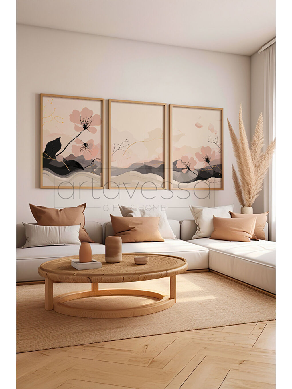 Beyaz 3 Parça Gerçek Ham Ahşap Çerçeveli Tablo Seti - Model 23 - AVSS3LUMDL23-3348