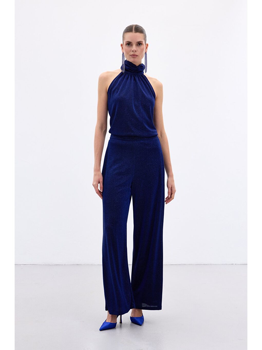 Kolsuz Parlak Bluz - Sax Mavi-6