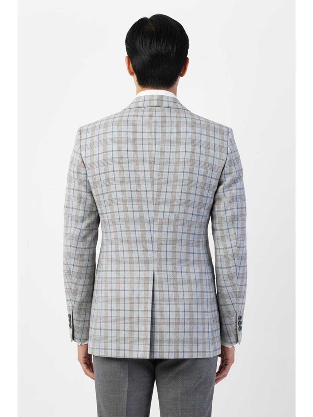 Giotelli Açık Gri Regular Fit Sivri Yaka Kruvaze Ekose Casual Ceket-3
