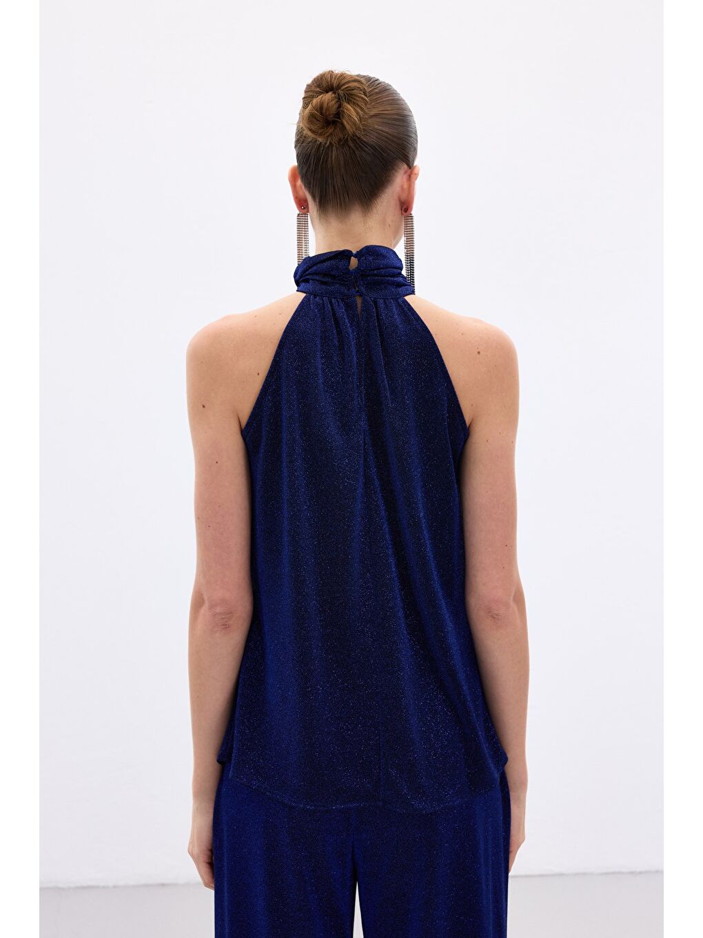 Kolsuz Parlak Bluz - Sax Mavi-7