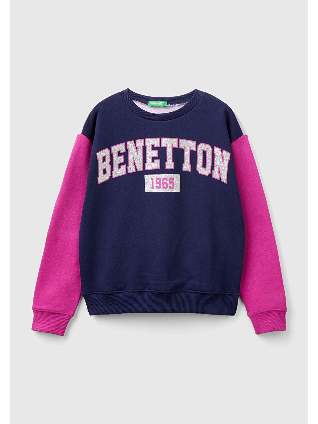 United Colors Of Benetton Kız Çocuk Lacivert Mix Önü Parıltılı Logo Baskılı Bisiklet Yaka Sweatshirt