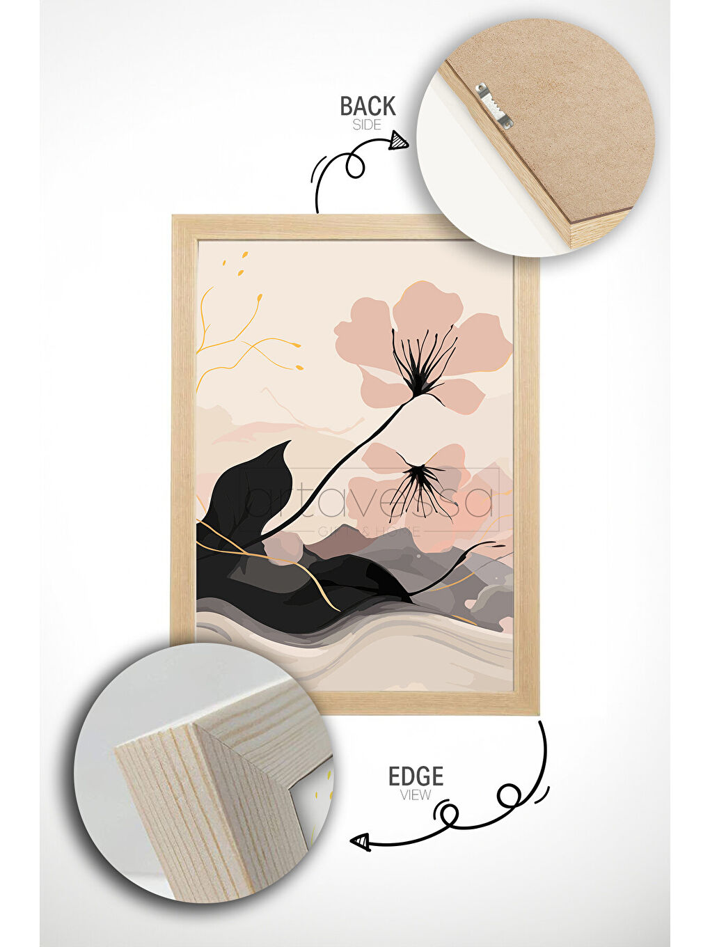 Beyaz 3 Parça Gerçek Ham Ahşap Çerçeveli Tablo Seti - Model 23 - AVSS3LUMDL23-3348-2