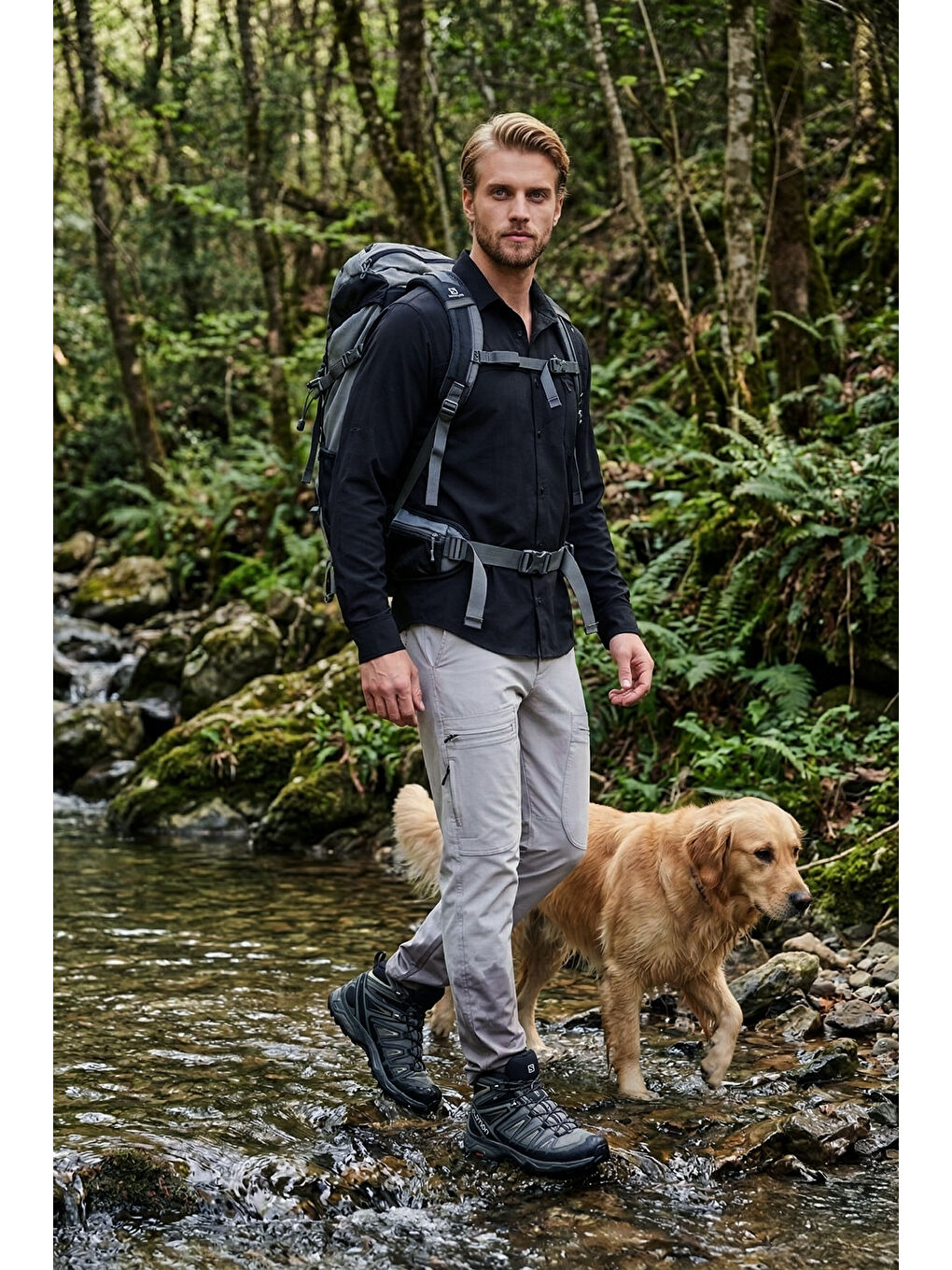 Siyah Normal Kalıp Kargo Cepli Lastikli Bel Trekking ve Kurye 2'li Paket Pantolon 693710S2-1