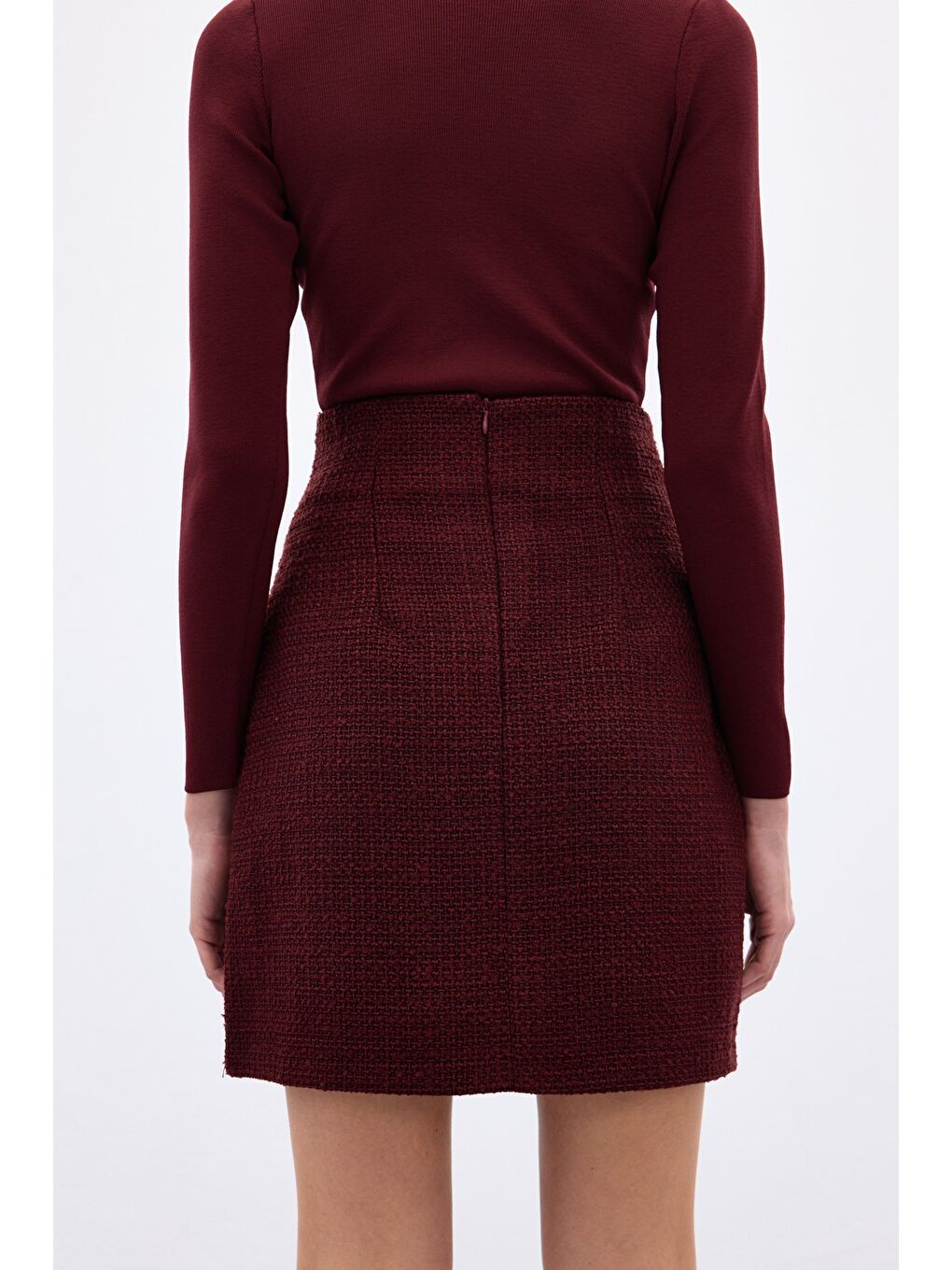 Aksesuar Detaylı Tüvit Etek - Bordo-4