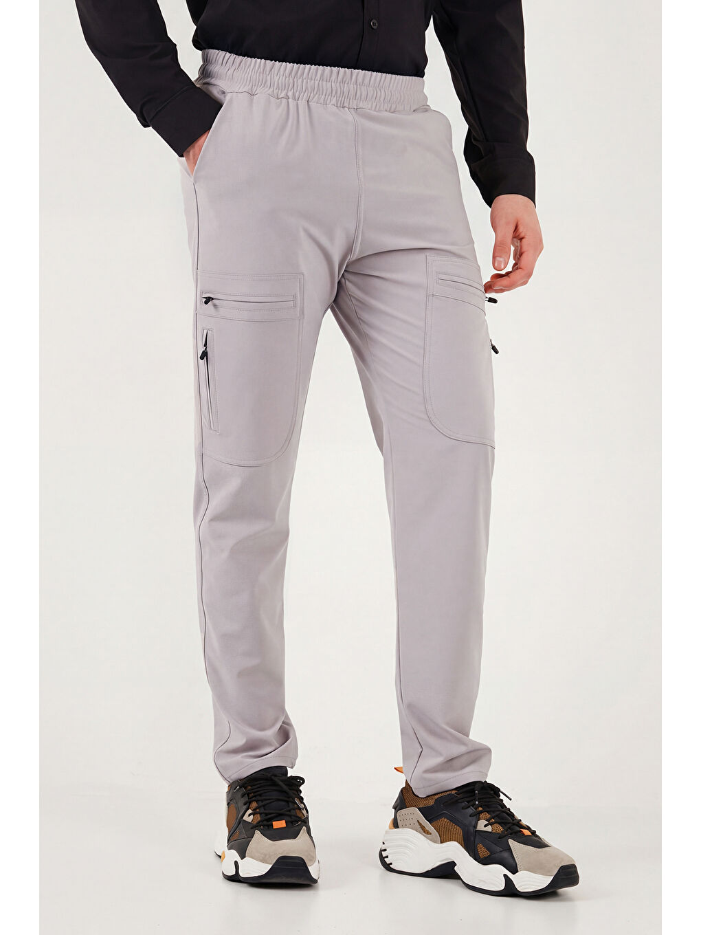 Gri Normal Kalıp Kargo Cepli Lastikli Bel Trekking ve Kurye 2'li Paket Pantolon 693710S2-3