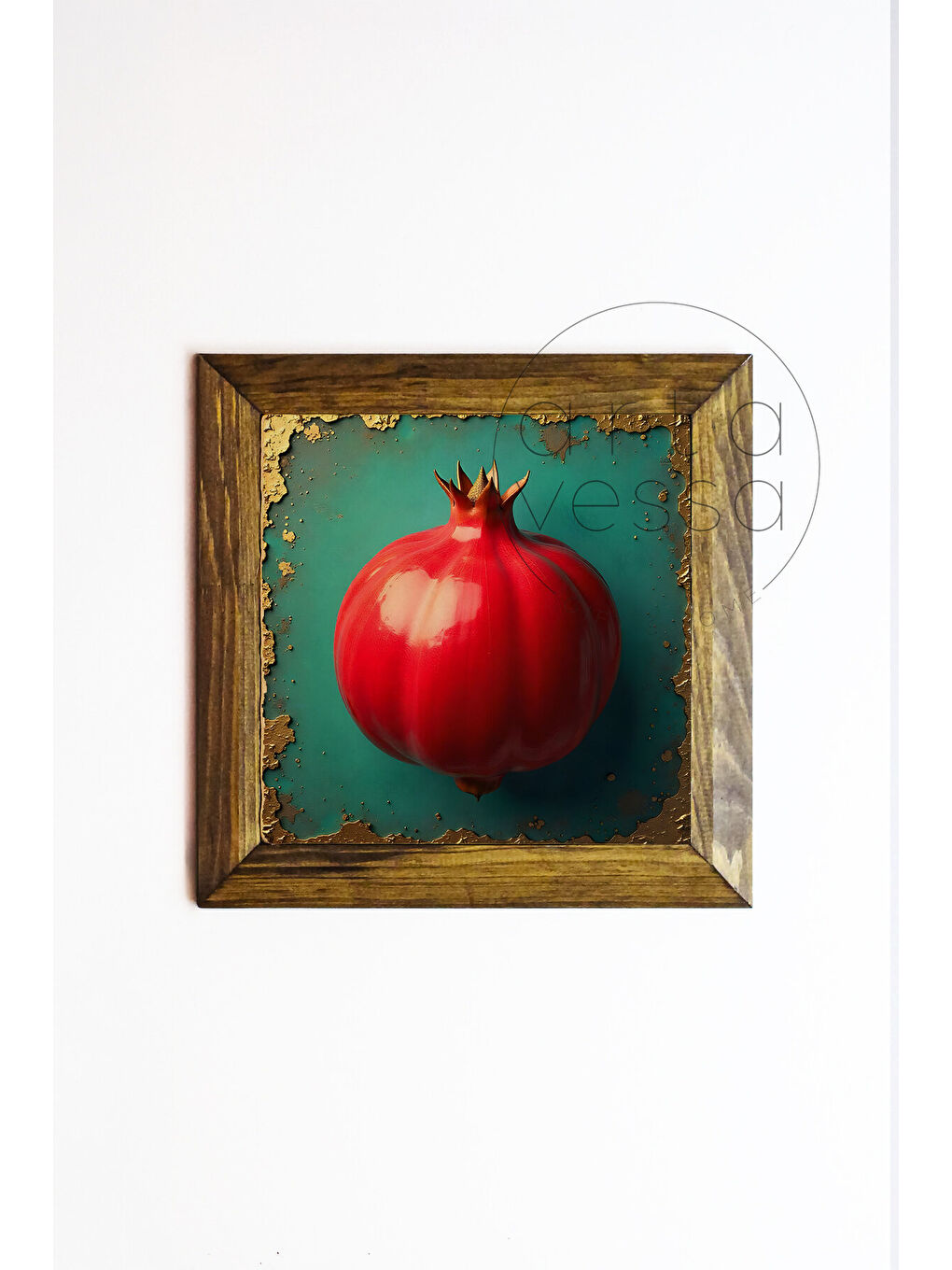 Beyaz Masif Ahşap Çerçeveli Taş Tablo Pano 26 x 26 cm - Nar - 26 x 26-1