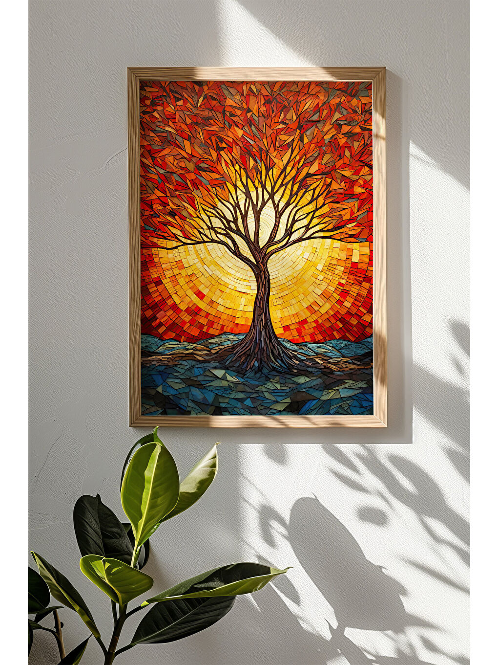 Beyaz Tek Parça Gerçek Ham Ahşap Çerçeveli Mosaic Temalı Tablo - Model 5 - MSCARTMDL5-3348