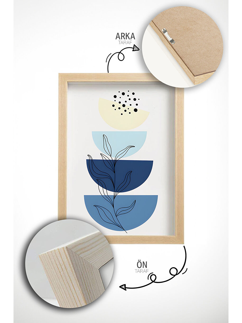 Beyaz 3 Parça Gerçek Ahşap Renkli Çerçeveli Tablo Seti - Model 5 - ARTVMODEL5-AHSAP-1