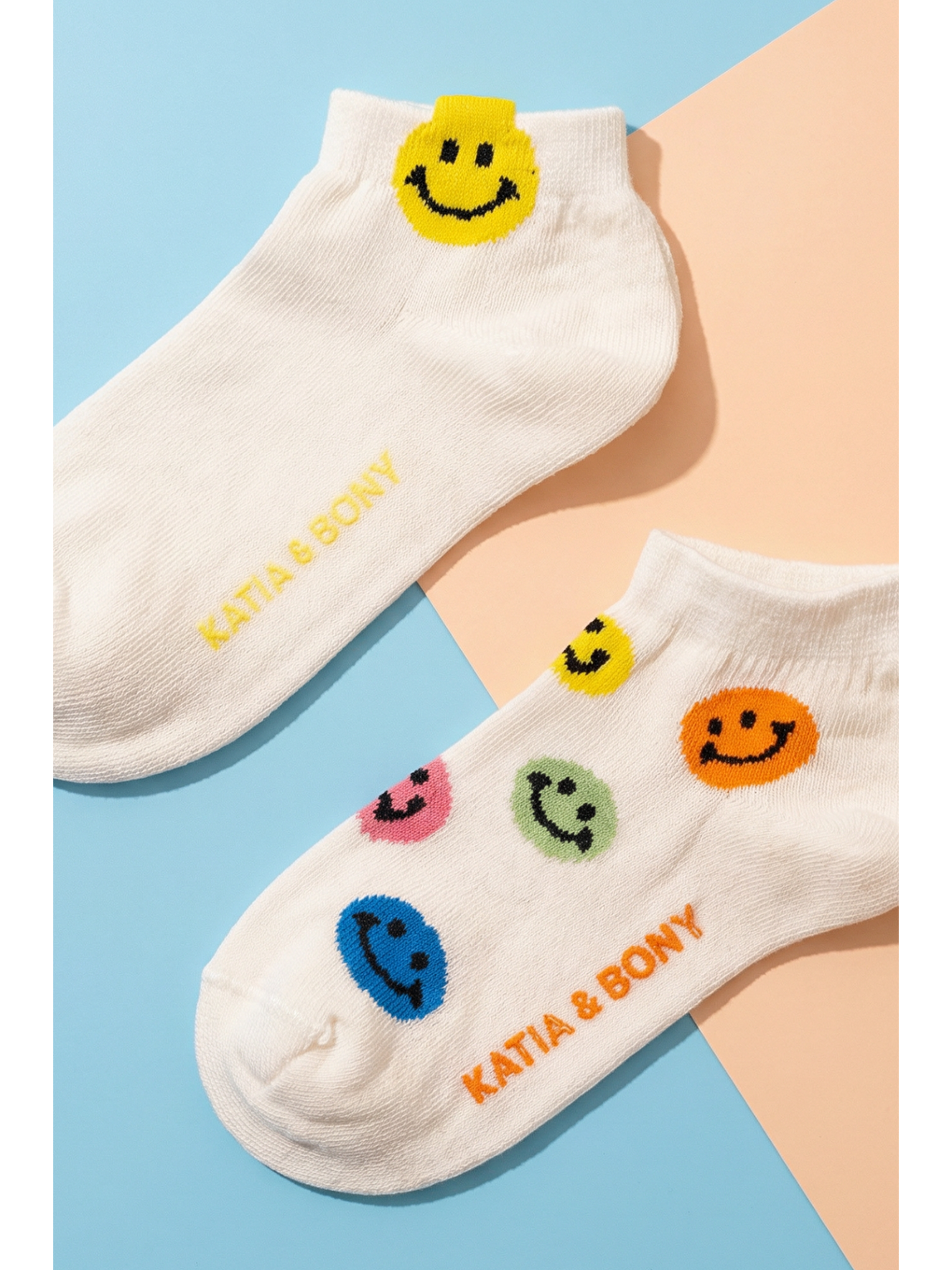 Karışık Çocuk 2'Li Gülen Yüz Desenli Step Çorap-1