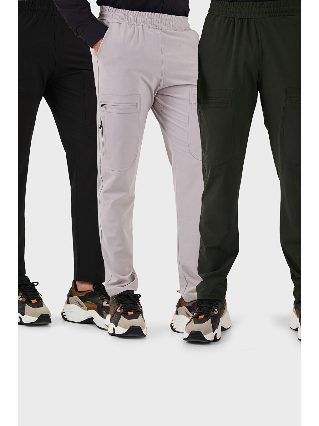 Siyah Normal Kalıp Kargo Cepli Lastikli Bel Trekking ve Kurye 3'lü Paket Pantolon 693710S3