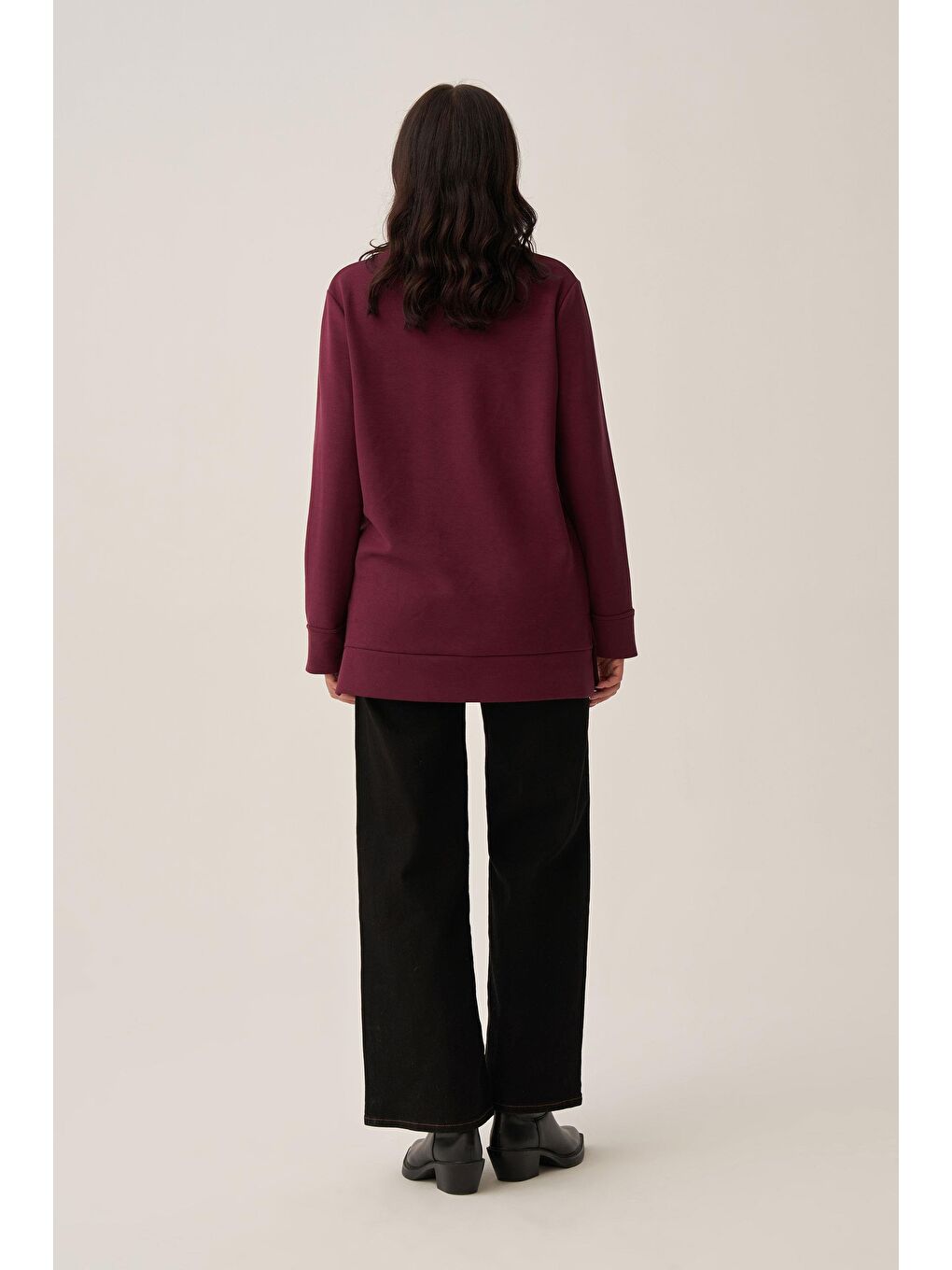 Bordo-Yumuşak Dokulu Gold Dügmeli Sweatshirt-3