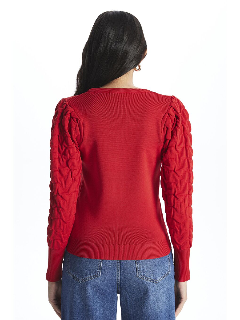 Kırmızı Kolları Jakar Desenli Kazak-3