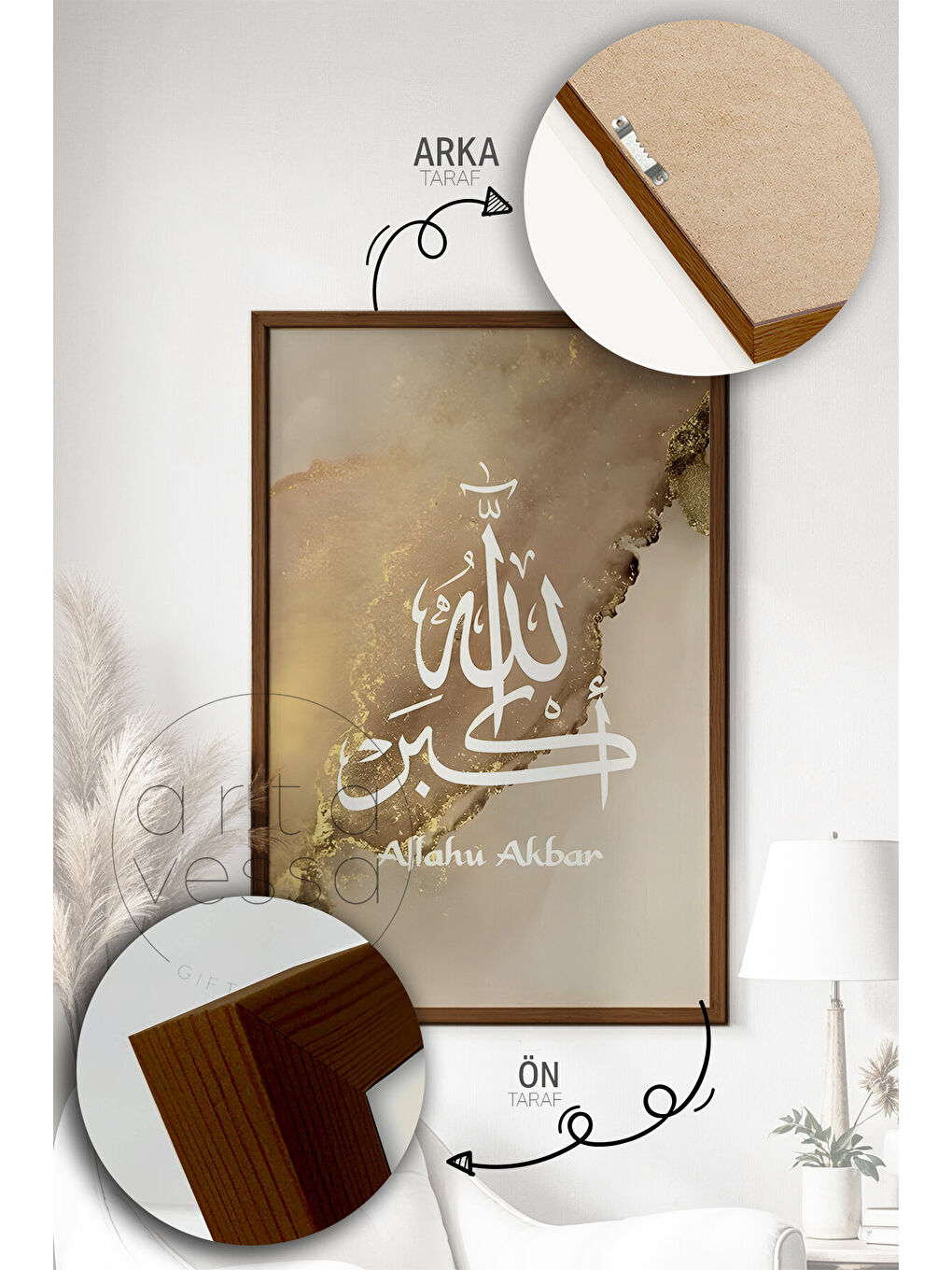 Beyaz 3 Parça Kahverengi Gerçek Ahşap Çerçeveli Tablo Seti - Model 19 - ERSY3KHVCRV19-3348-4