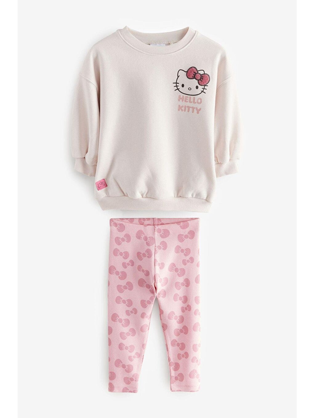 Beyaz Kız Çocuk Pamuklu Pudra Sweatshirt Ve Desenli Tayt Takım – Fiyonklu Tasarım