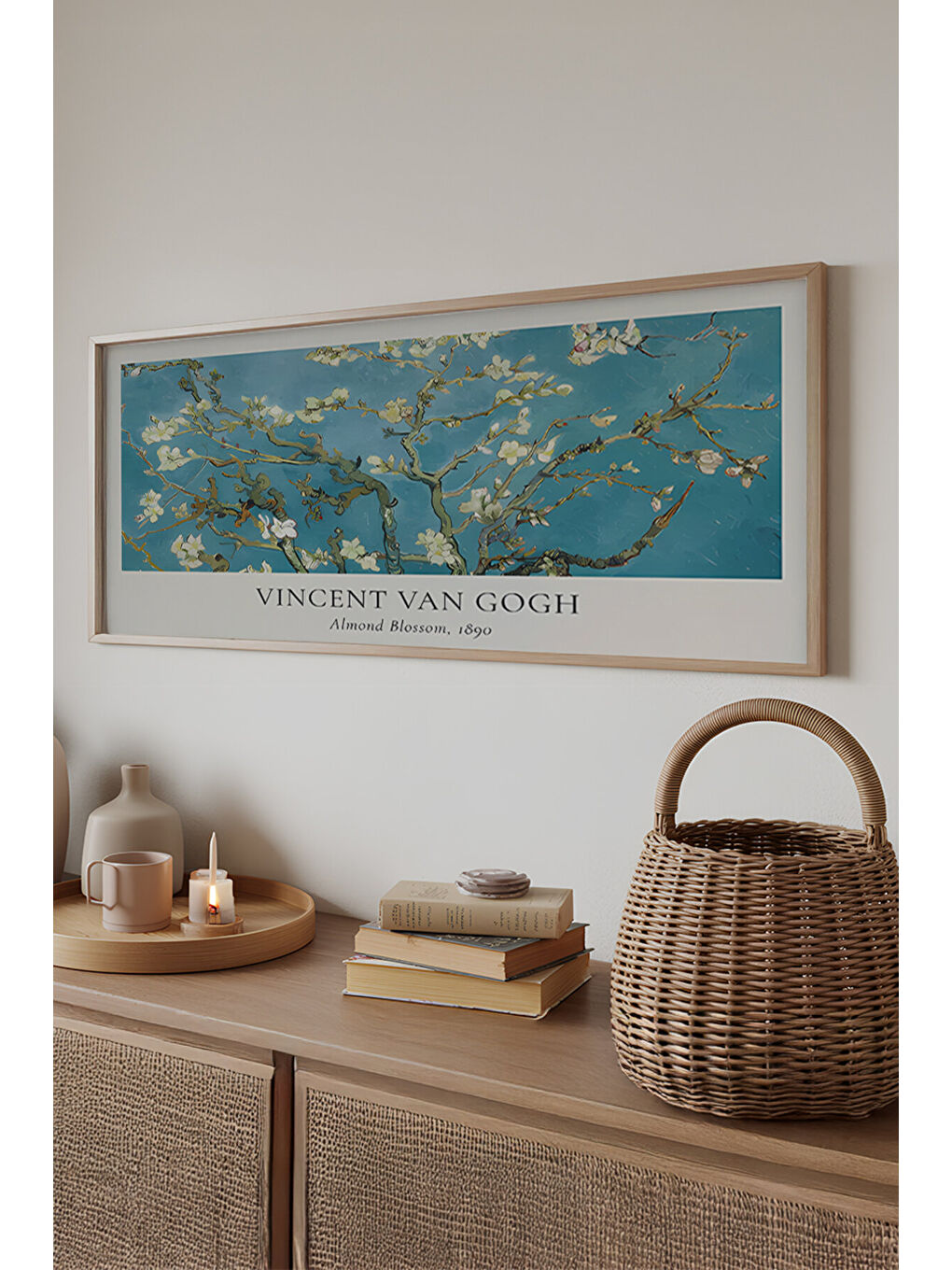 Beyaz Tek Parça Gerçek Ham Ahşap Yatay Panorama Çerçeveli Tablo - Model 31 - 50 x 120