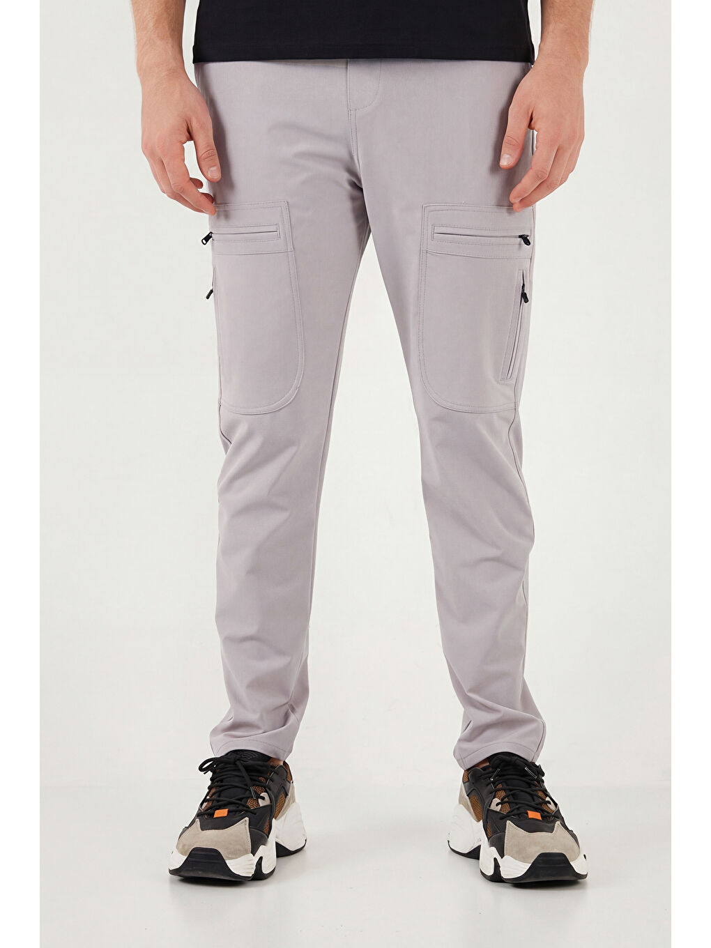 Gri Normal Kalıp Kargo Cepli Lastikli Bel Trekking ve Kurye 2'li Paket Pantolon 693710S2-3