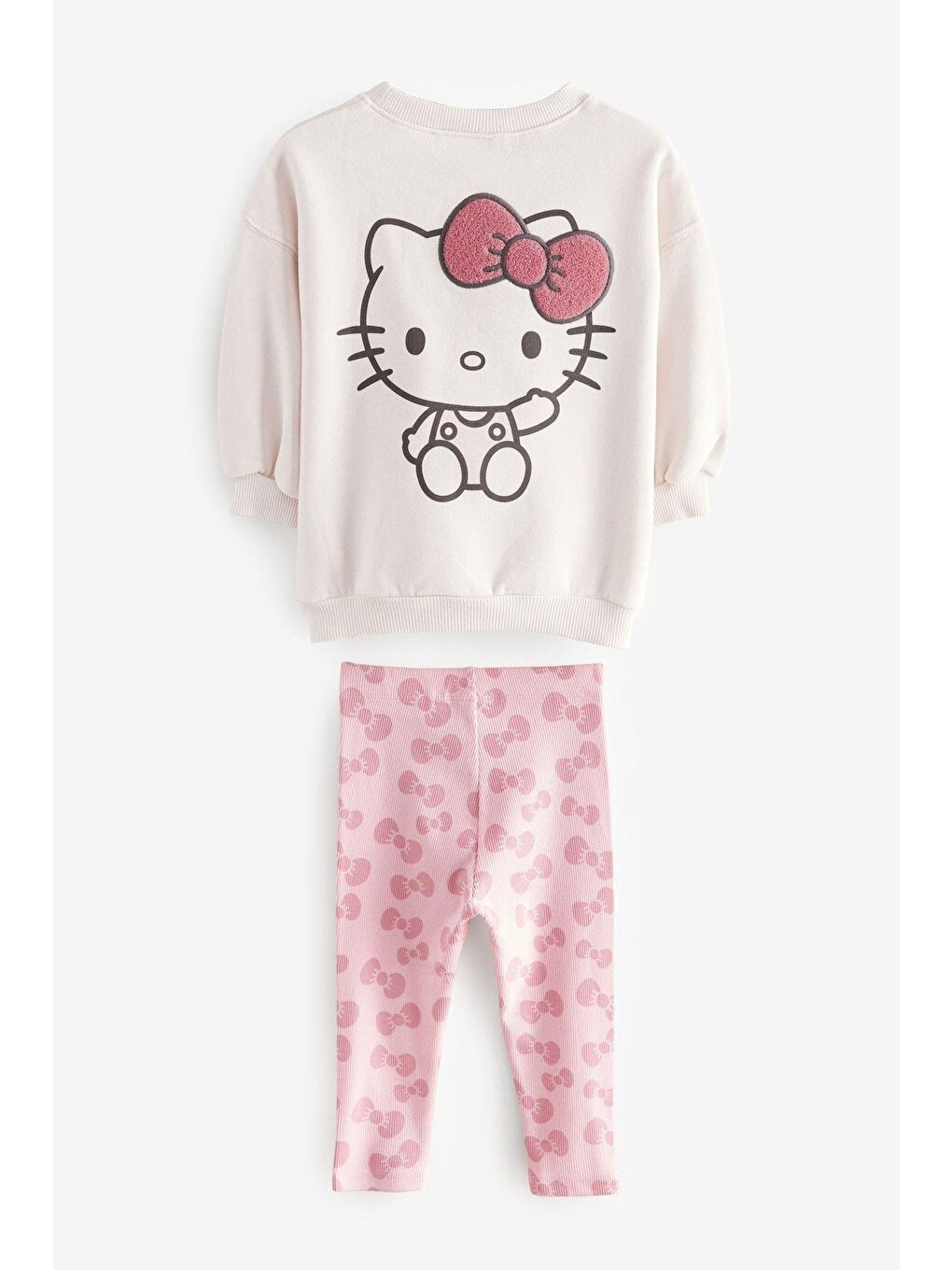 Beyaz Kız Çocuk Pamuklu Pudra Sweatshirt Ve Desenli Tayt Takım – Fiyonklu Tasarım-1