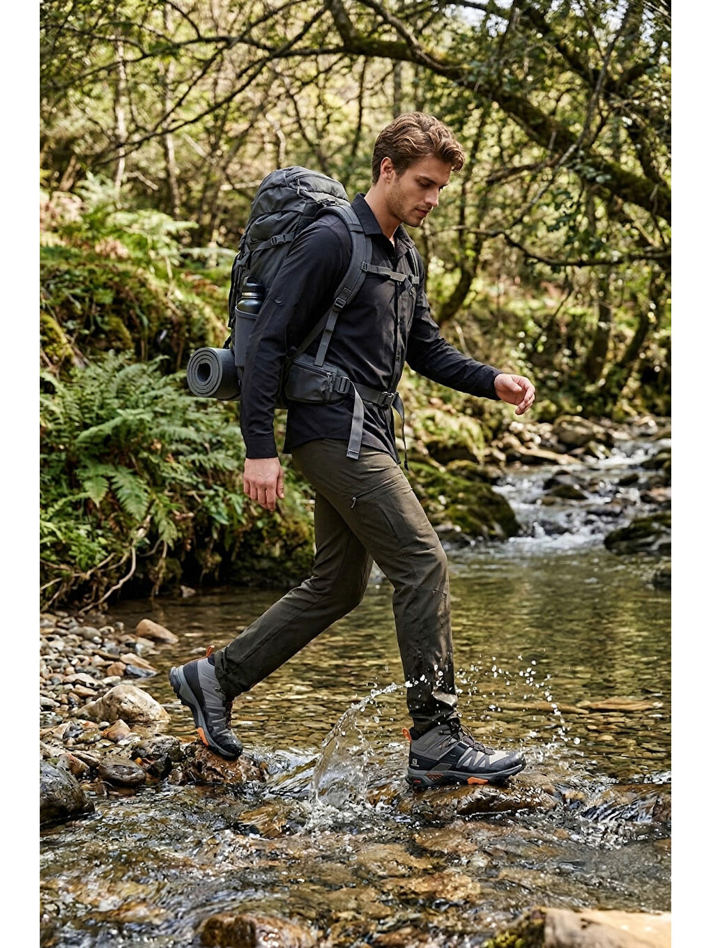 Siyah Normal Kalıp Kargo Cepli Lastikli Bel Trekking ve Kurye 3'lü Paket Pantolon 693710S3-2