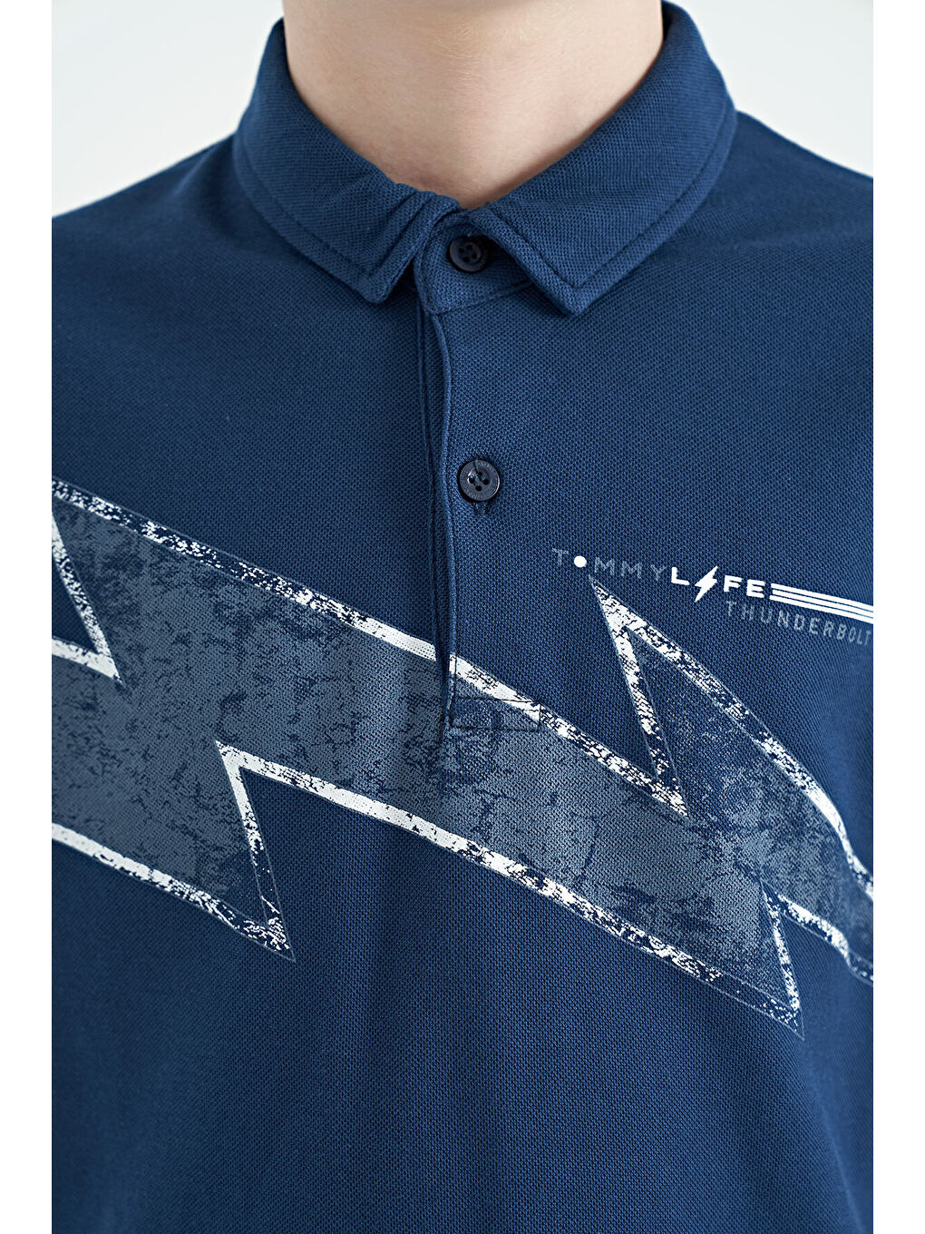 İndigo Baskı Detaylı Standart Kalıp Polo Yaka Erkek Çocuk Tişört - 11154-2